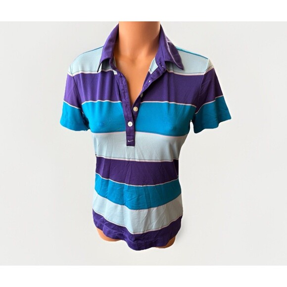 Nike Golf Womens Purple Striped Silky Polo Shirt Size S - Picture 1 of 6
